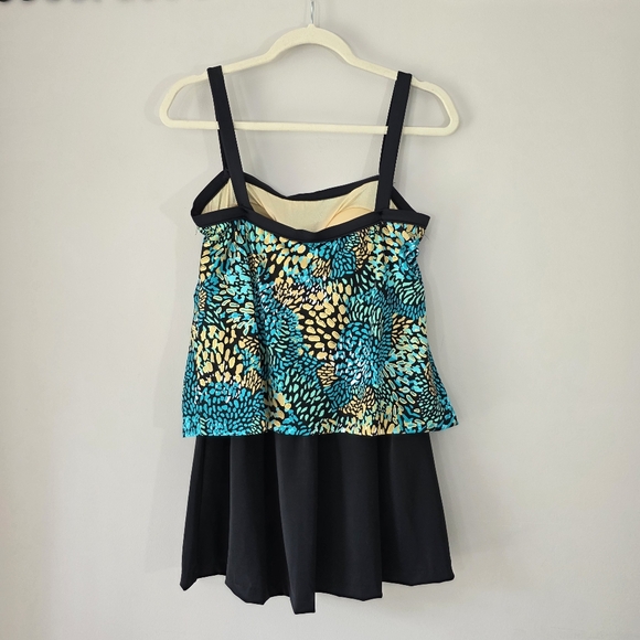 Maxine of Hollywood Teal and Black Floral One Piece Swimsuit - Picture 5 of 13